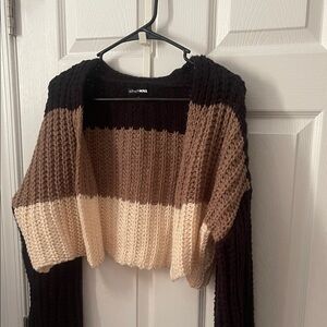 Fashion Nova Colorblock Sweater - Black, Brown, Cream